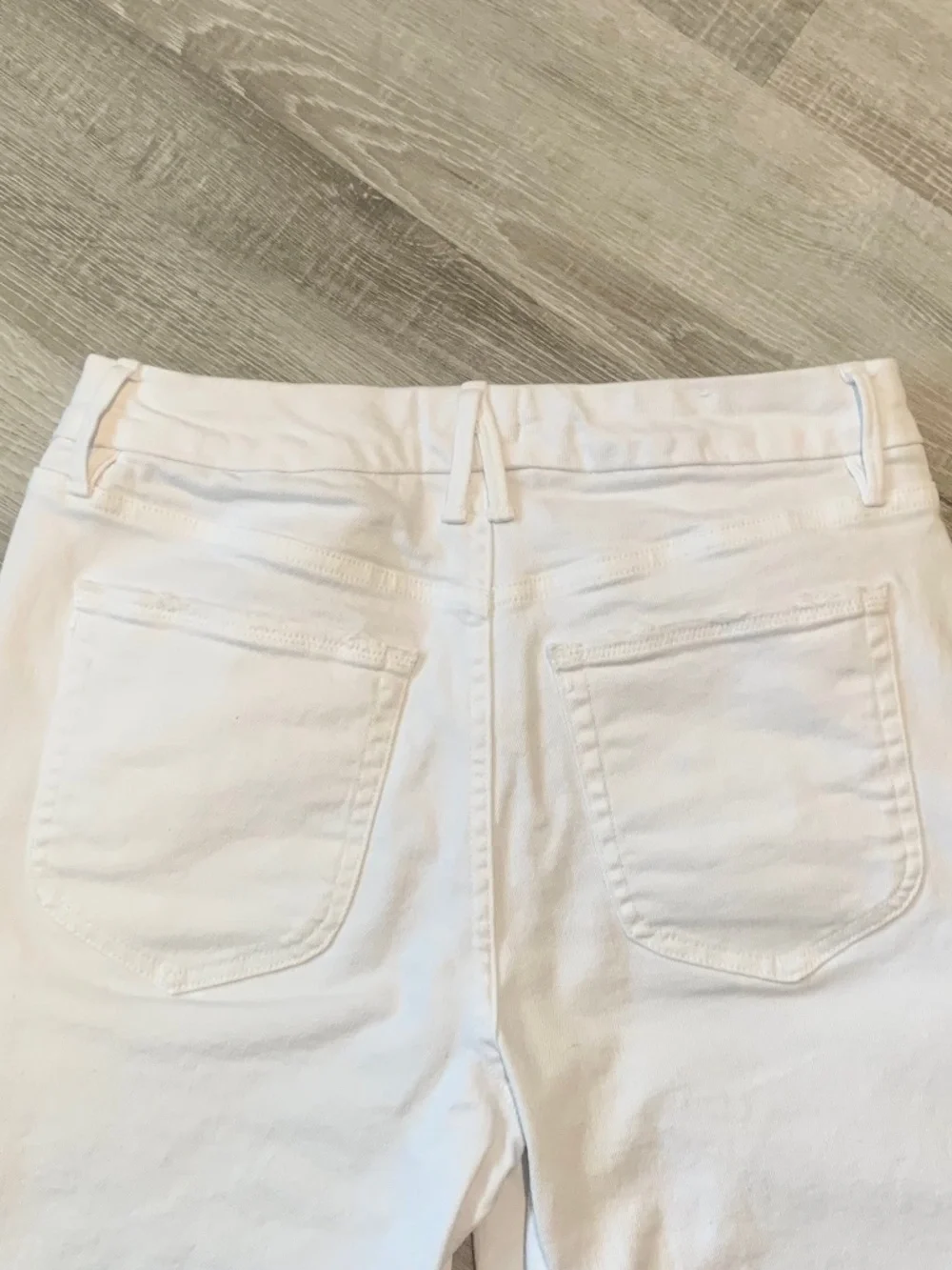 Good American Good Waist Cropped Palazzo White Jeans Wide Legs Raw Hems 12 31